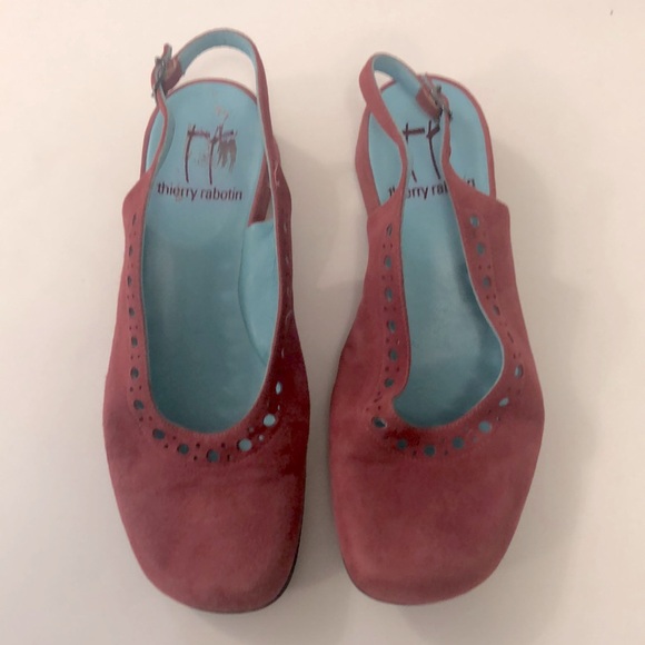 Thierry Rabotin 39 Pink Shoe Suede Low heel Sling Back Adjustable Laser cut - Picture 2 of 8